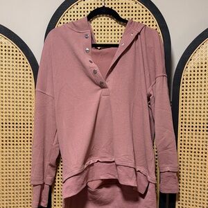 Casual Mauve Button-Up Hoodie